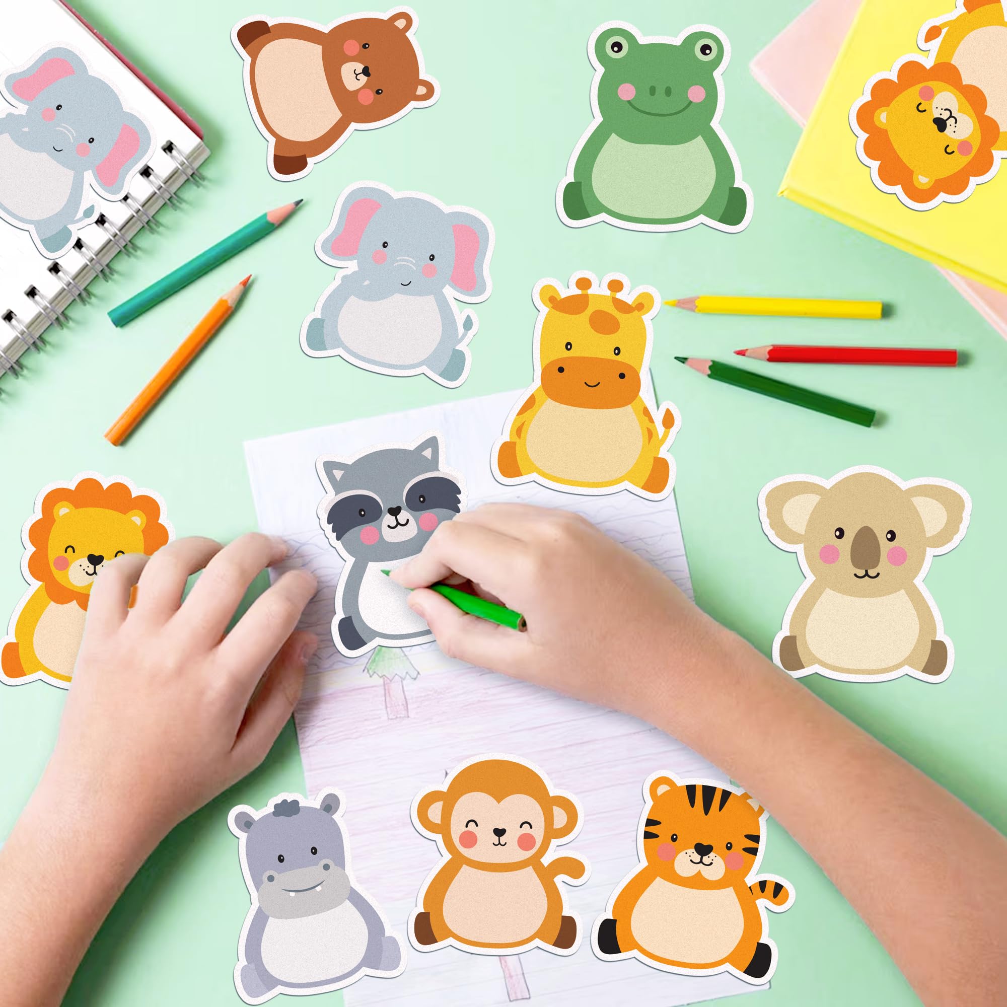 Haftnotizen mit Dschungeltieren, 240 Seiten, niedliches Cartoon-Tier, selbstklebender Notizblock, Dschungeltiere, Haftnotizen, Cartoon-Notizblock, Notizblöcke für Zuhause, Schule, Büro, 12 Designs