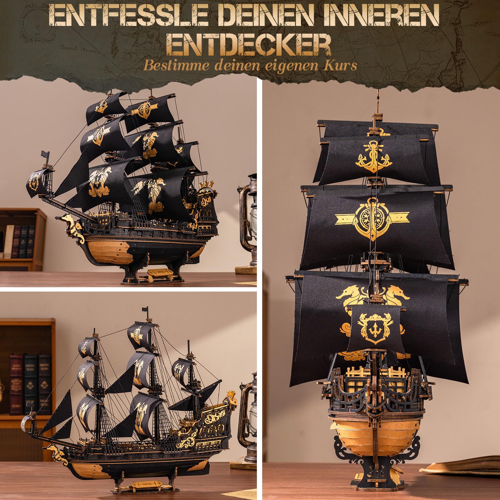 ROKR Seepferdchen Barke MCB02 3D Puzzle Holz Modellbausatz Erwachsene Bauen Schiffsmodell Bausatz Holz Basteln Dekoration Einzigartig Geschenk für Männer