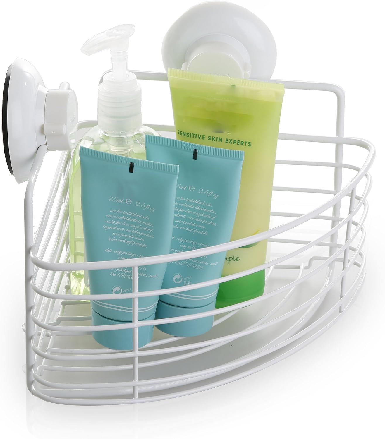 BINO SMARTSUCTION Rust-Resistant White Shower Caddy, Corner Basket