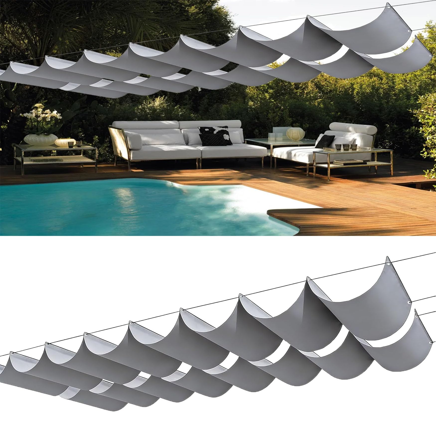 Voile d'ombrage de vague pour piscine d'hôtel et patio gris clair 640cm