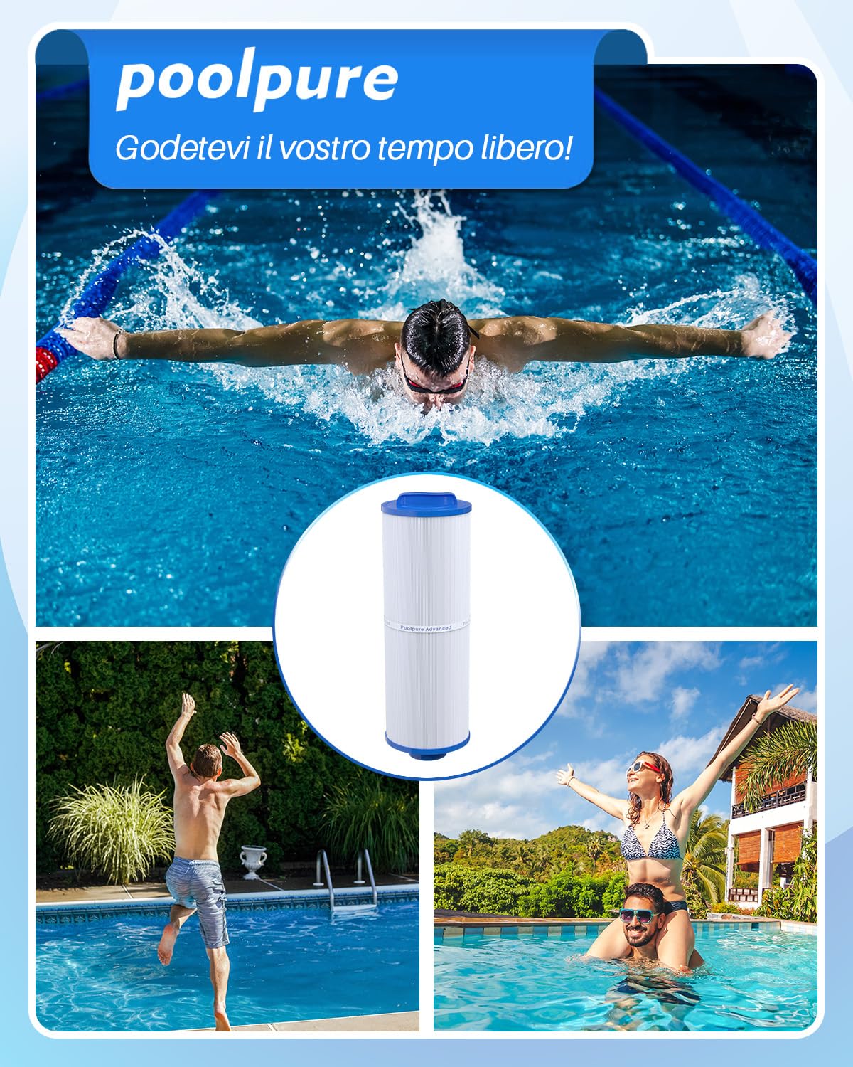 POOLPURE 4CH-949 Filtro Spa di Ricambio per Pleatco PWW50L, Filbur FC-0172, SD-01143, 817-4050, Rising Dragon 50, Waterway Teleweir 50 m², Confezione da 2