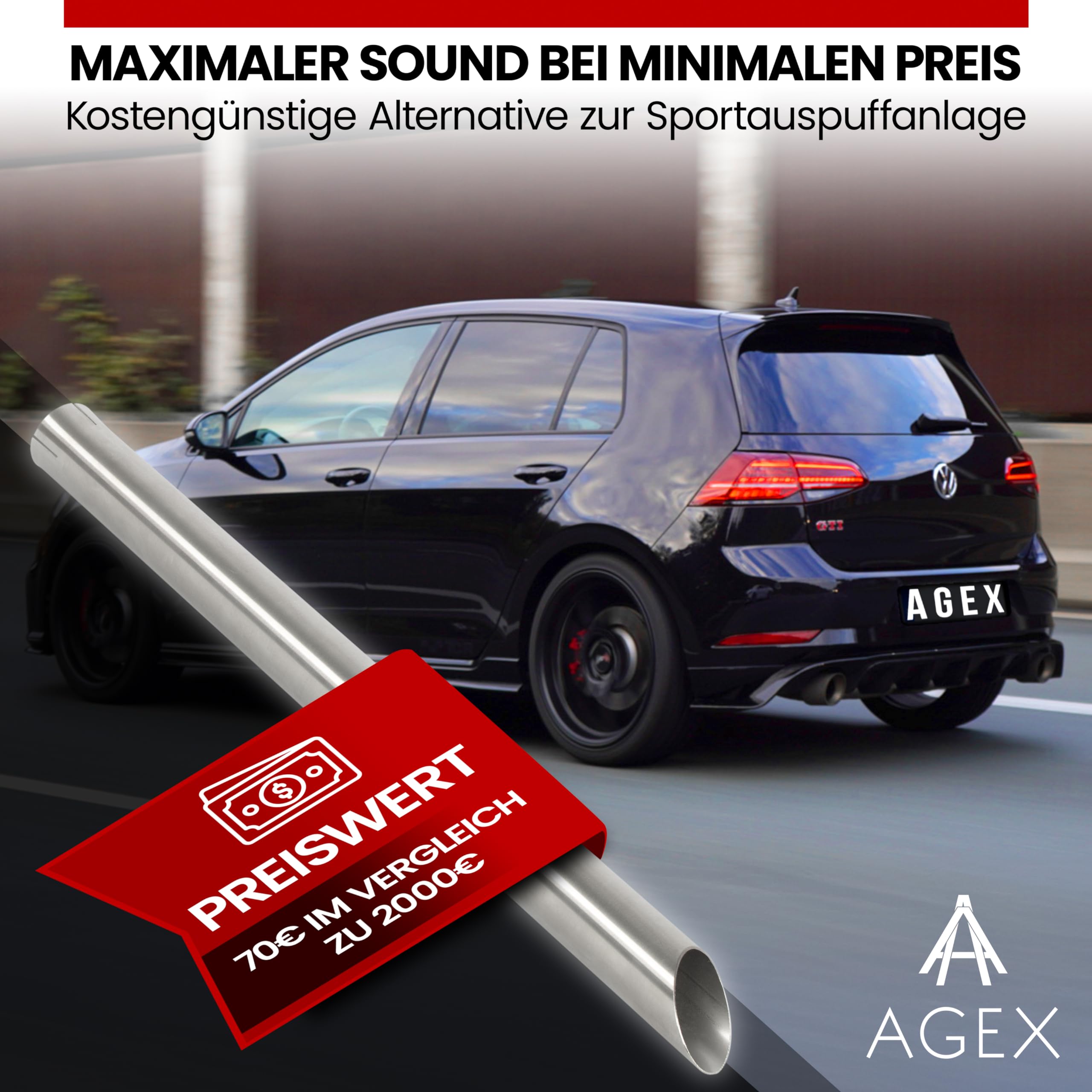 Mittelschalldämpfer MSD Attrappe für den VW Golf VII GTI Performance ab 2017 | Edelstahl gebürstet | Auspuffanlage Sportauspuff | Golf 7