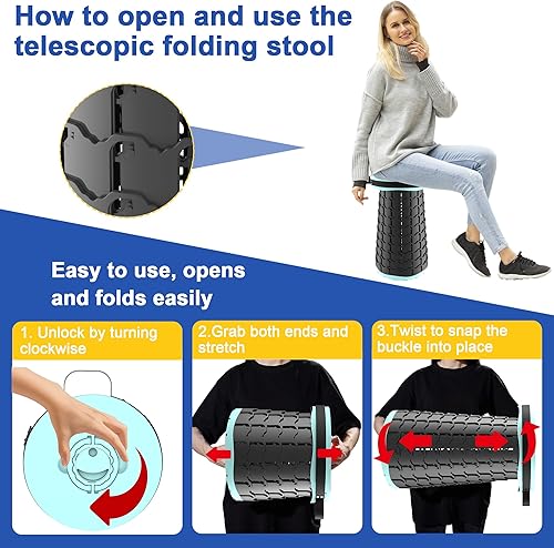 Miniatura 9 de ALEVMOOM Taburete plegable XL mejorado de 18.1 pulgadas con cojín, taburetes plegables portátiles para adultos, capacidad de 800 libras, taburete