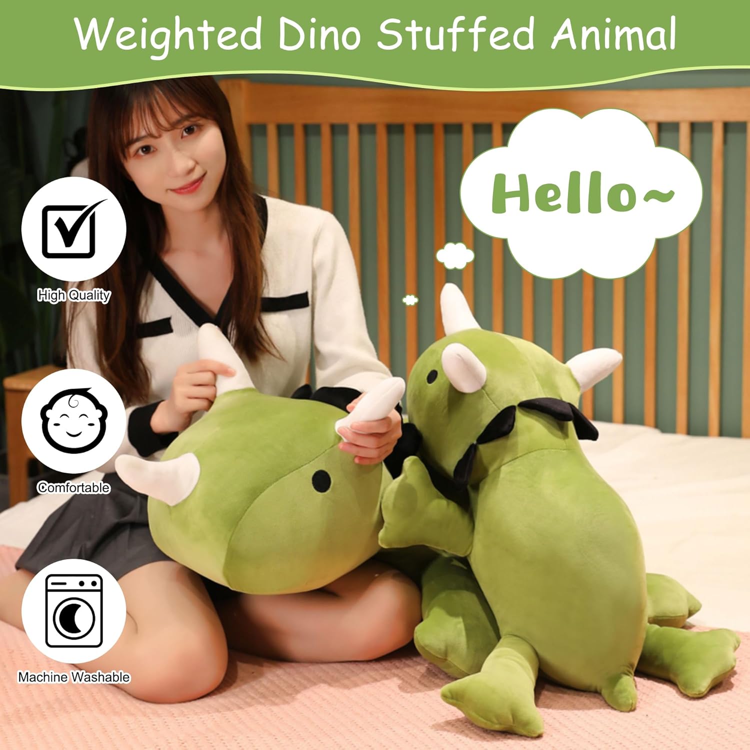 SQEQE Weighted Dinosaur Plush, Weighted Dinosaur Stuffed Animal, Dino Plushies Dino Pillow Toy Gift for Kids Adults 9.8 Inch, 0.8 Lbs - Image 3
