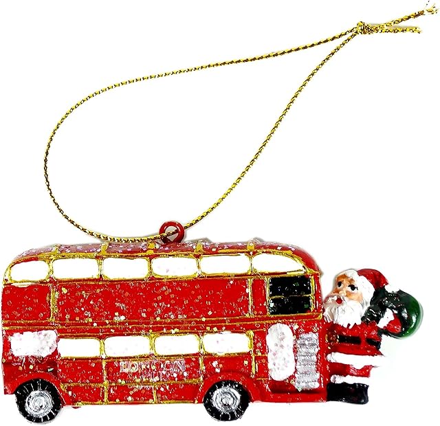 Christmas Decoration - Santa by London Red Bus Christmas Tree Decorations (2 Qty) - XMASRBUS