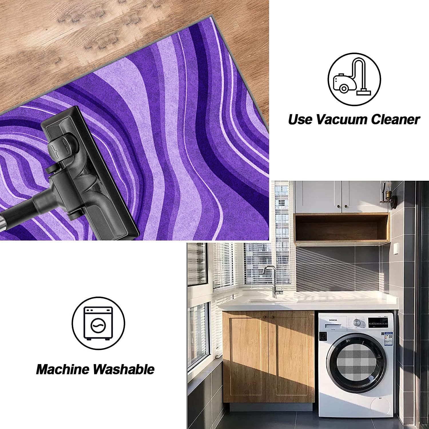 Teppich Läufer Flur Meterware Abstrakt Teppichmatten 80x200CM Lila Kücheläufer rutschfest Lang Teppichläufer Waschbar Kurzflor Polyester Korridor Schlafzimmer, Anpassbar Breite 40-120cm