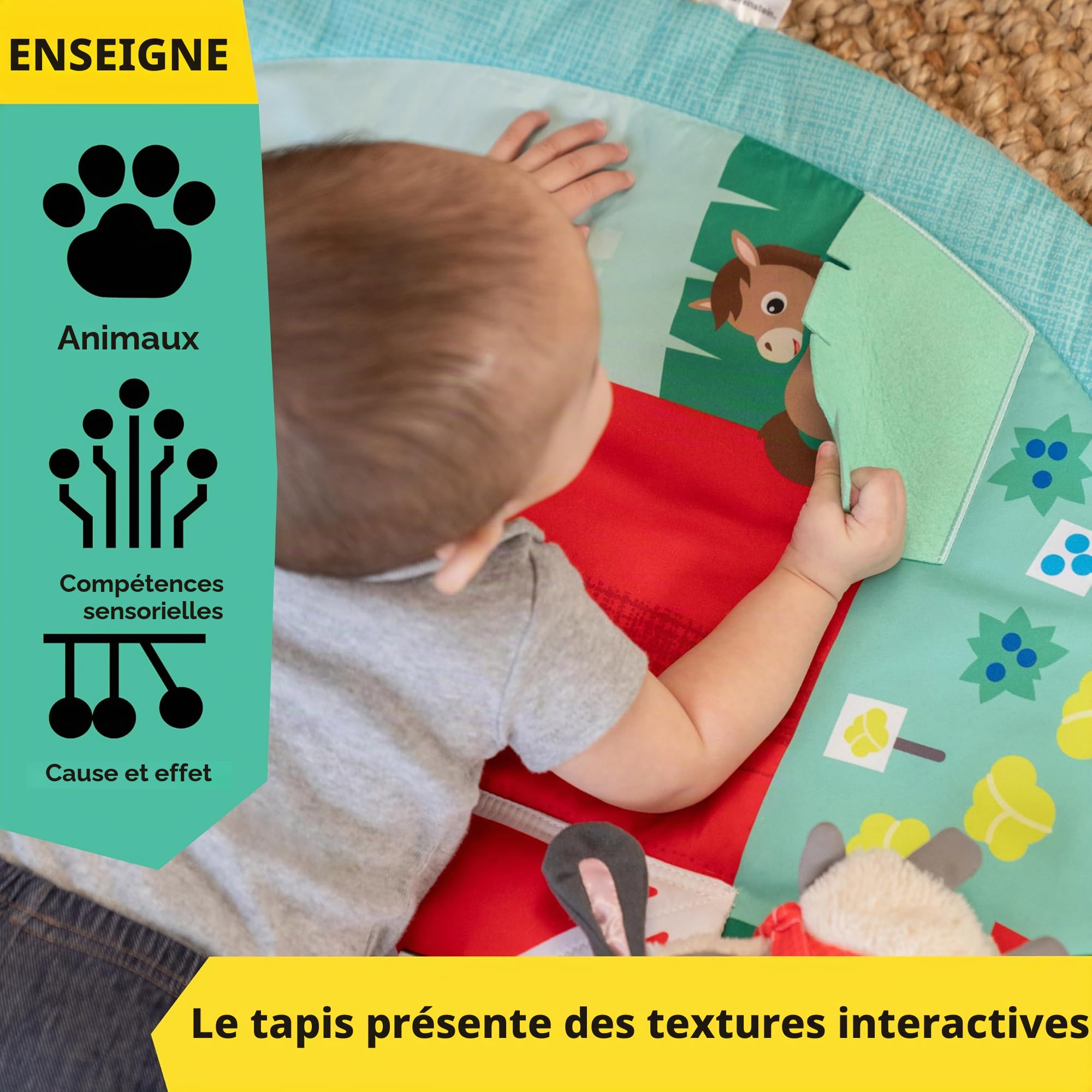 Baby Einstein Tapis d'Éveil Happy Harvest Explorateurs de la Ferme – Avec 5 Jouets Amovibles et +20 Mélodies & Sons, Dès la Naissance