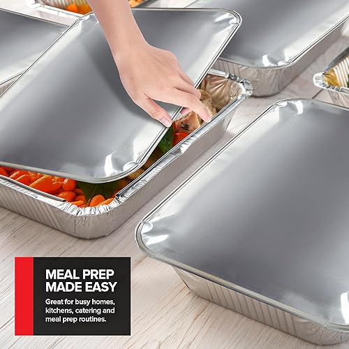 Vista 42 de Stock Your Home Bandejas de aluminio de 9 x 13 pulgadas con tapas (paquete de 10) – Sartenes profundas desechables de tamaño medio para cocinar