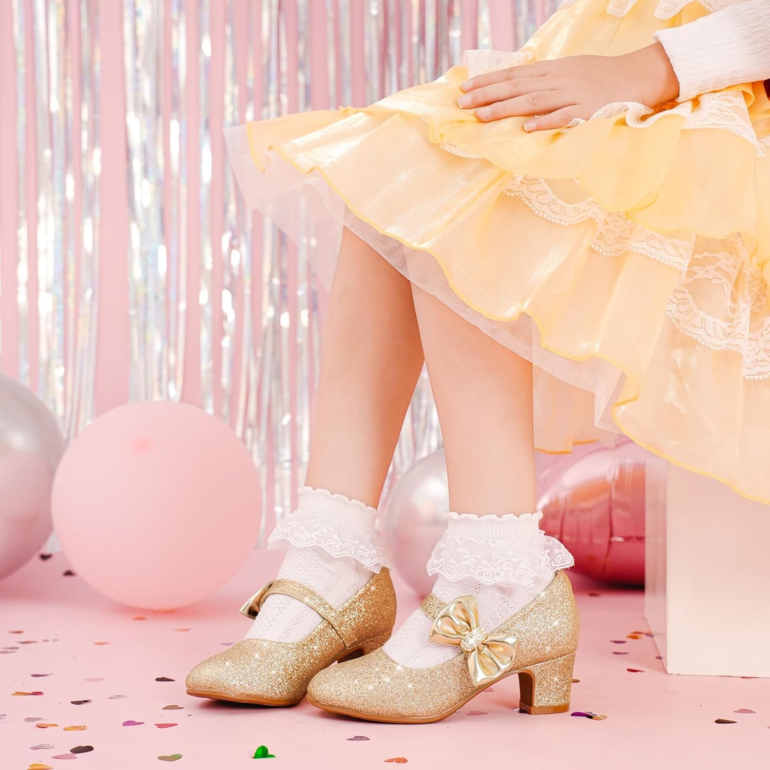 Girls Dress Shoes with Bow Mary Jane Princess Shoes Flower Girl High Heels for Toddler Little Big Kids Wedding Party Birthday - Image 2