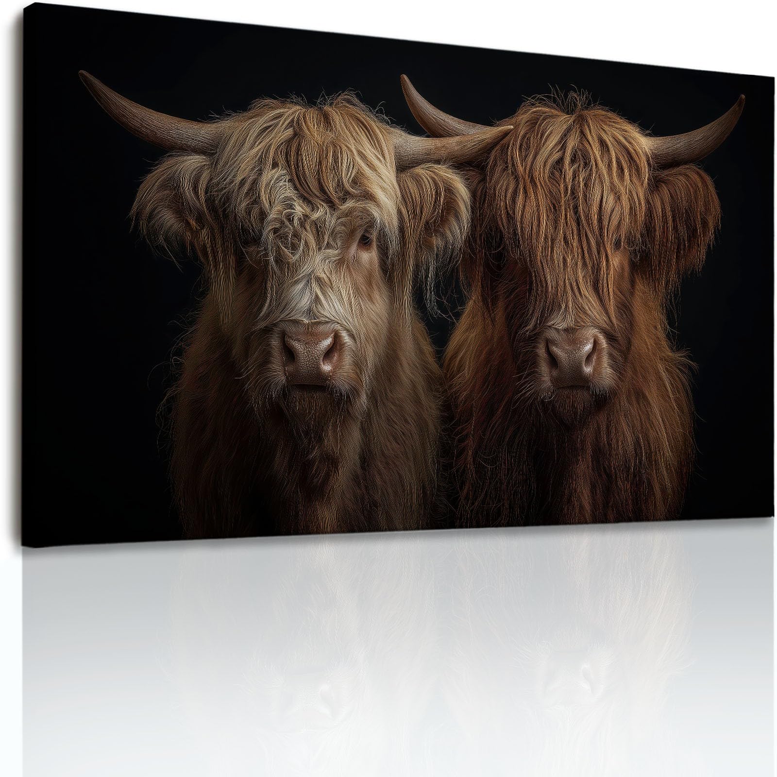 Stampa artistica su tela, stampa su tela con mucca delle Highland Animal, 99 x 50,8 cm, dipinti senza cornice, immagini rustiche da parete, poster neri o soggiorno, bagno, camera da letto, corridoio