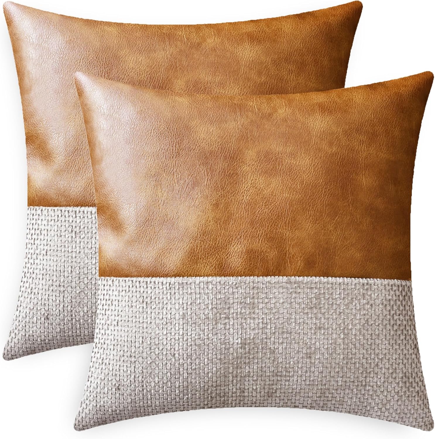 CaliTime Throw Pillow Covers Pack of 2 Soft Faux Leather Solid Dyed Cross Chenille Cushion Cases for Couch Sofa Home Decoration 20 X 20 Inches Taupe Taupe - Faux Leather 20" x 20" (Pack of 2)