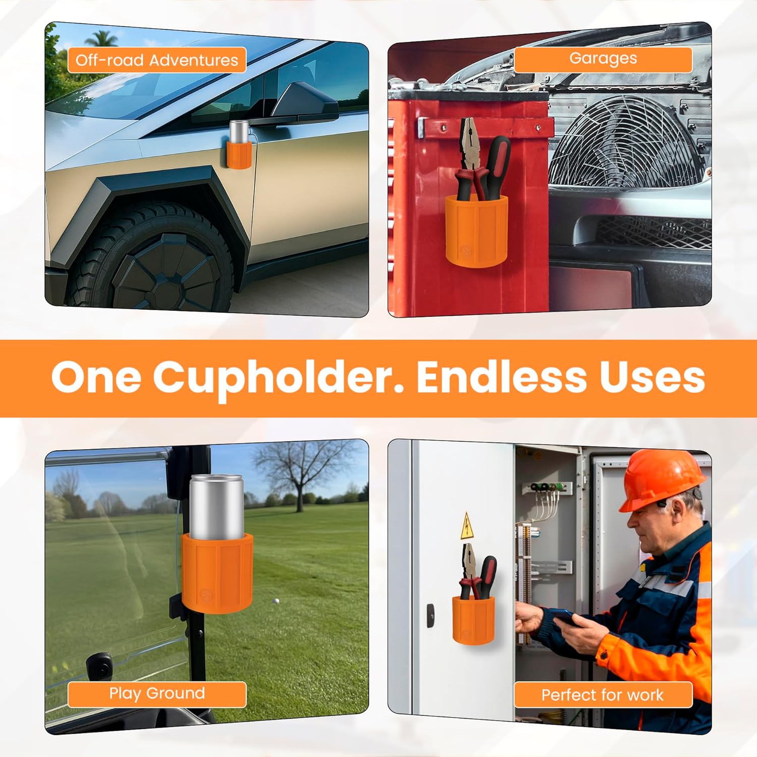 SoftJaw Extreme Magnetic Cupholder | Heavy-Duty Rubber Tool Holder with 100+ lbs Magnet Pull Force | Scratch-Resistant & Durable for Equipment, Worksites, Tailgating & More | Made in USA (Orange)