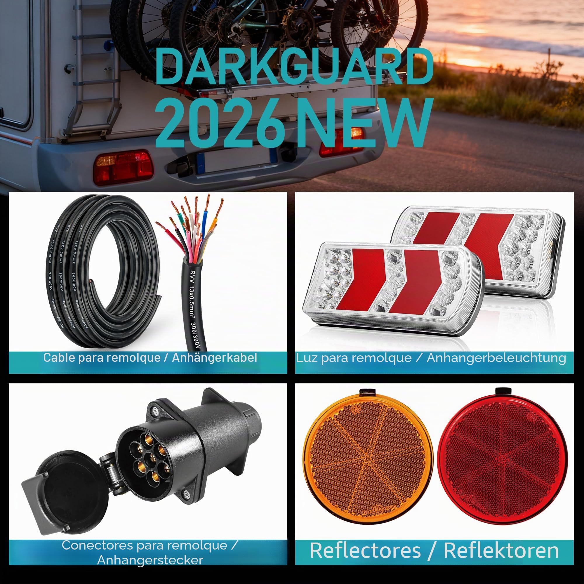 Pilotos Traseras Led Remolque Homologado 12V 24V Luces Traseros Faros Led Remolque de Caravana y Camion, Luz de Antinieblas/Intermitentes/Matrícula/Marcha-Atras con Reflector ECE IP67