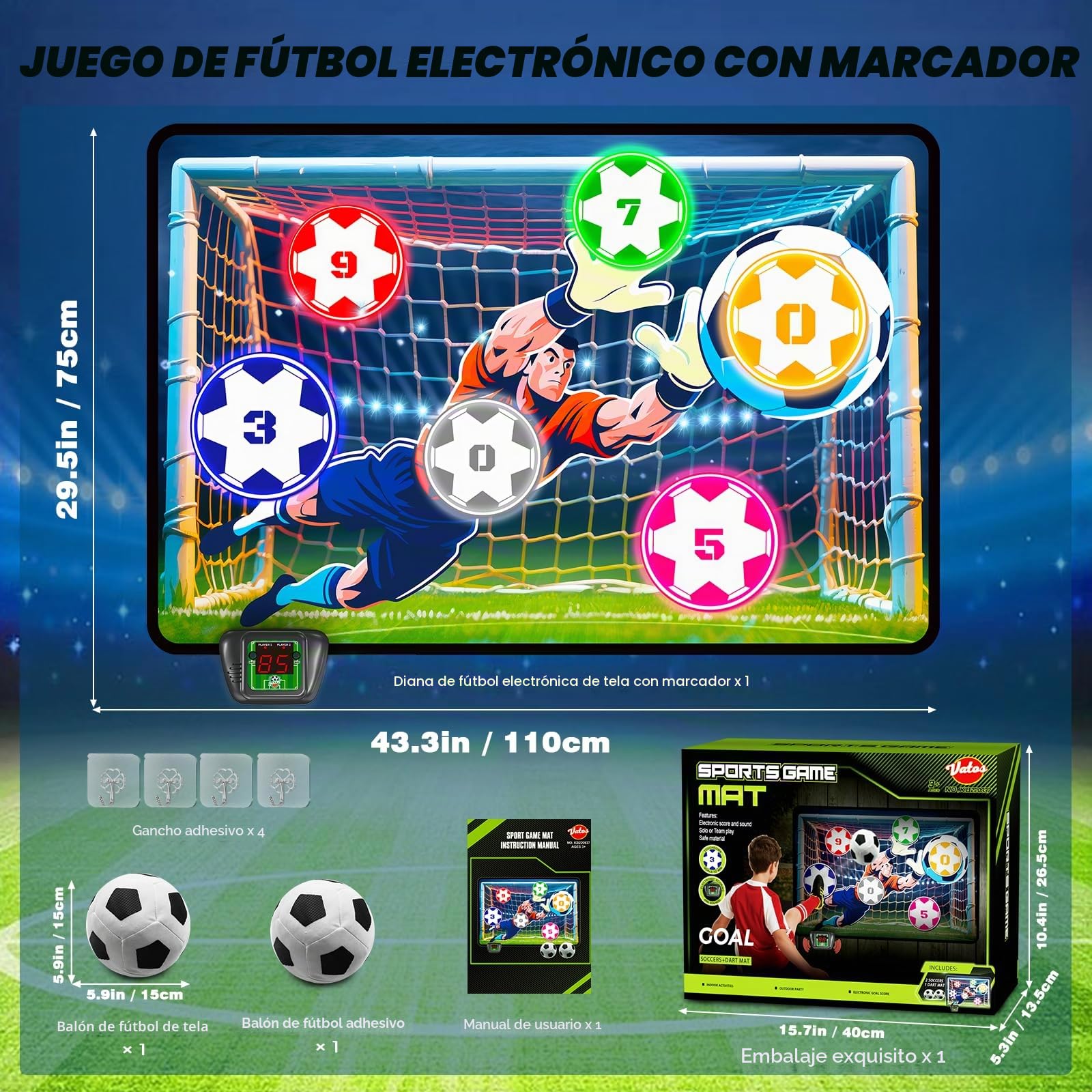 VATOS Set de Fútbol Electrónico con Marcador, Portería de Entrenamiento, 2 Modos, Portería de Tela y 2 Balones, Juguete Deportivo para 3+ Años