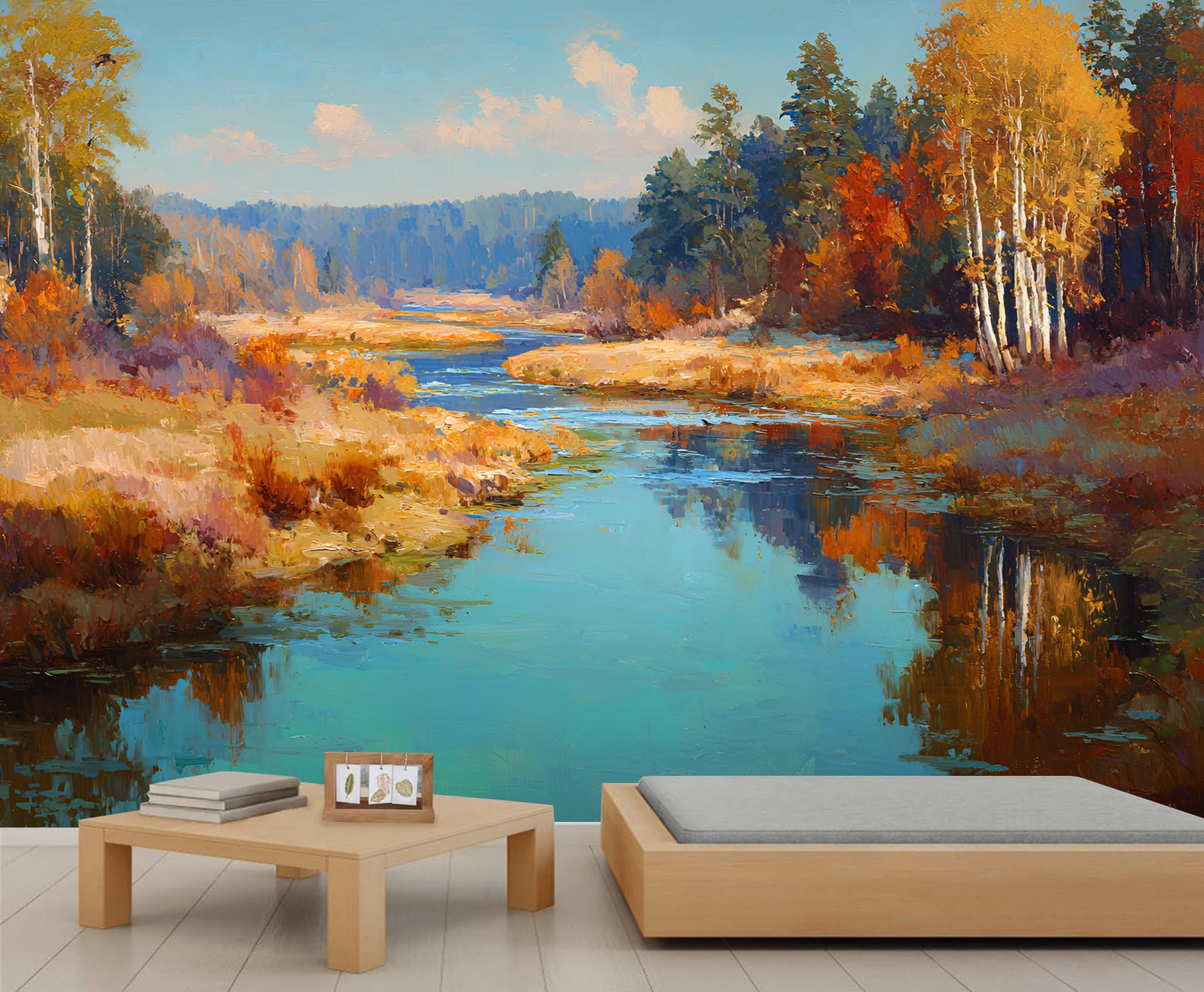 YEMYOR Forest Mural Wallpaper Autumn Forest Wallpaper for TV and Sofa Background Fall Oil Painting Landscape Wall Mural for Living Room Bedroom-390x260cm โ image 1