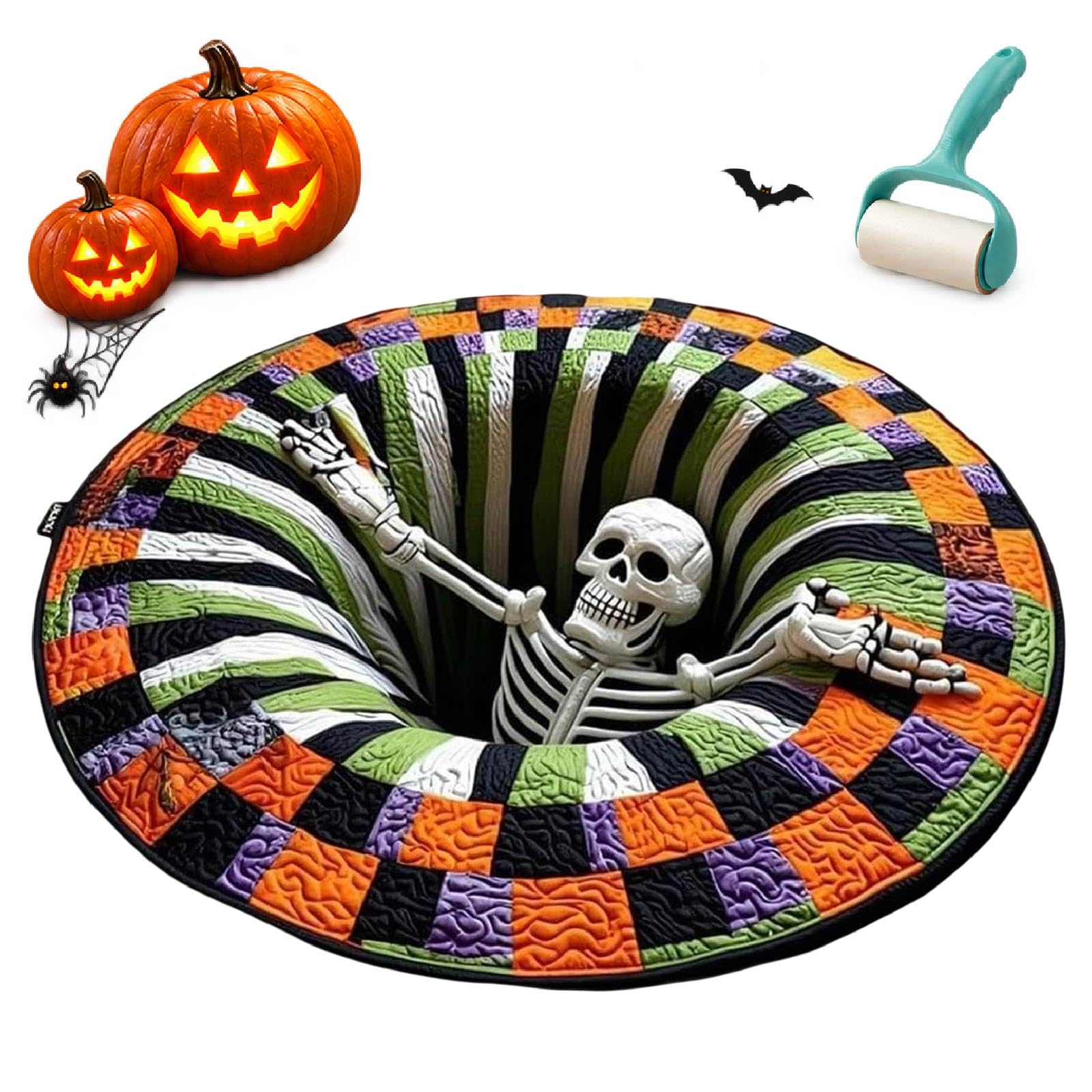 3D Halloween Rug, Optical Illusion Scary Depth Floor Mat Round，A-100cm