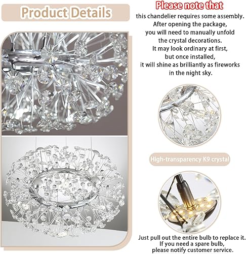 Miniatura 2 de Candelabros de cristal modernos de 32 pulgadas, lámpara de fuegos artificiales, lámpara de diente de león para vestíbulo, pasillo, entrada, cocina,