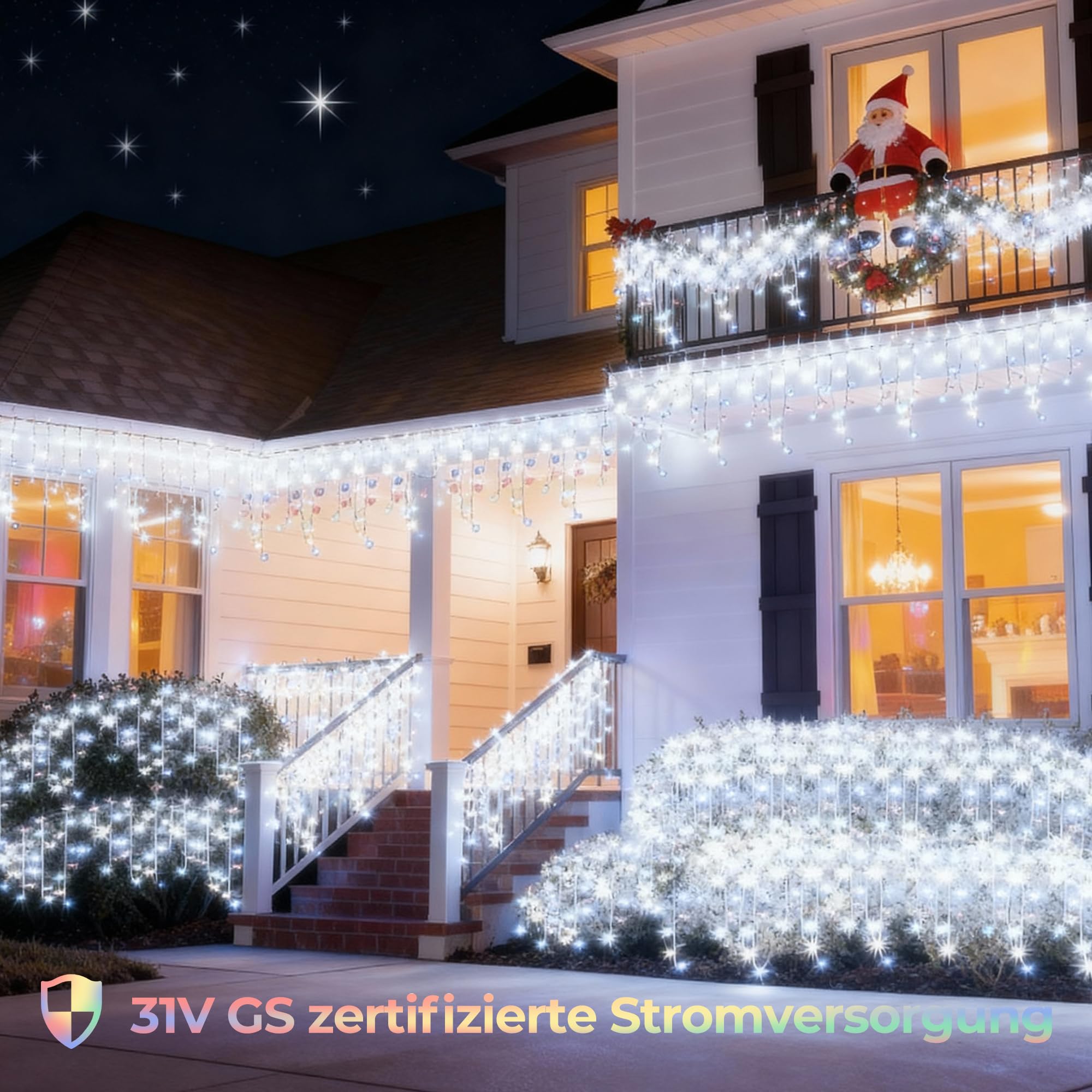 Eisregen Lichterkette Außen, LED Lichtervorhang mit Timer, IP44 Wasserdicht 8 Modi für Innenausstattung Außenbereich Schlafzimmer Hochzeit Weihnachten Party(Kaltweiß, 15m, 600 LED)