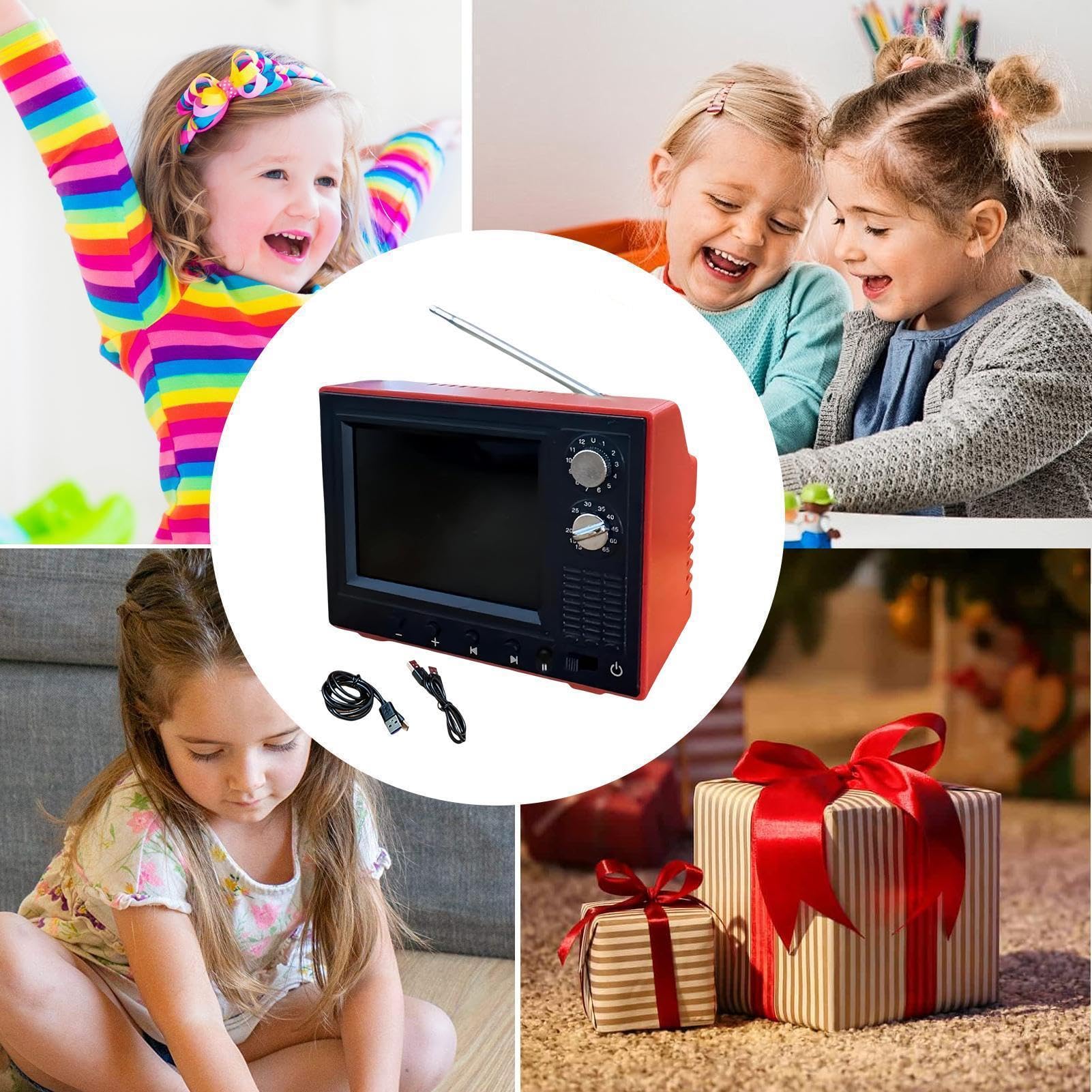 Mini Telewizor Retro Mały 720P Wyświetlacz 8GB Pamięć Zabawki | Obsługa Słuchawek Telewizor Kieszonkowy Do Domu Salonu Sypialni Biura Akademika Przedpokoju Szafki Biurka Domku Dla Lalek