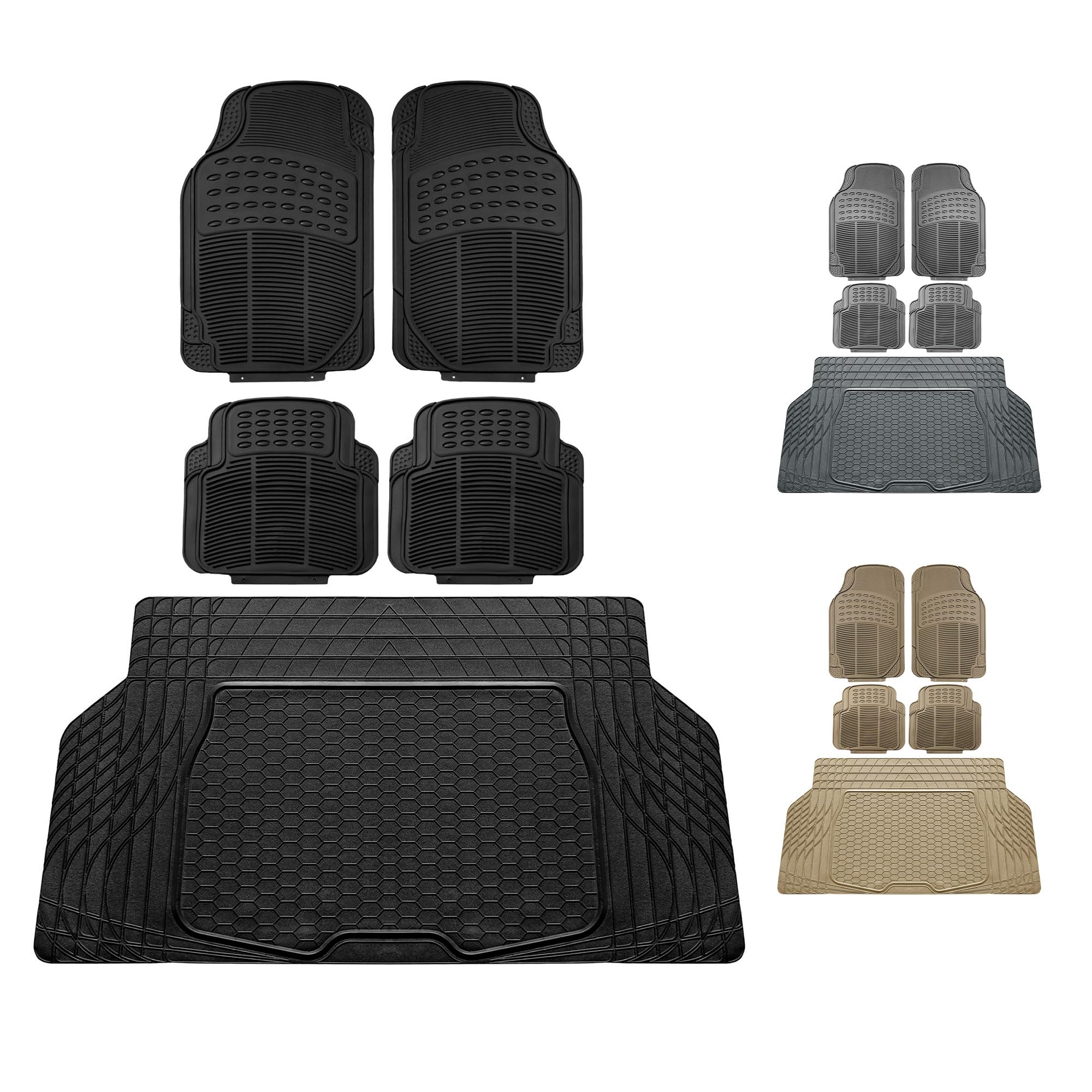 FH Group Automotive Floor Mats - Heavy-Duty Rubber, All Weather Protection Universal Fit Full Set Floor Mats and Cargo Mat, Climaproof, Semi Custom Trimmable for Most Cars, Sedan, SUV, Truck, Black