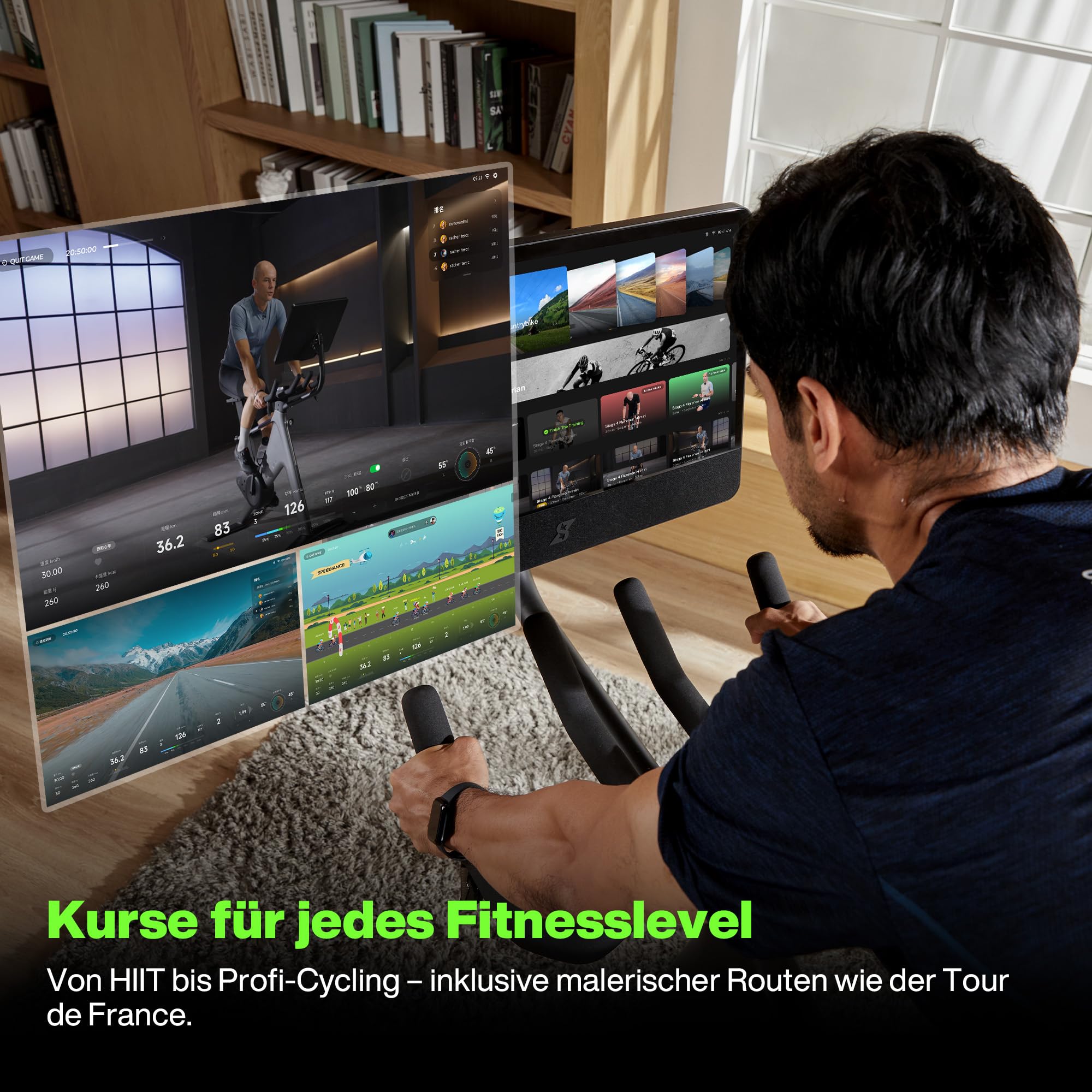 Speediance VeloNix Heimtrainer Fahrrad – Smart Bike mit Steigungs-/Gefällesimulation, 2300 W Powertrain, ±1% Watt-Genauigkeit, 21,5-Zoll Touchscreen, App-Konnektivität