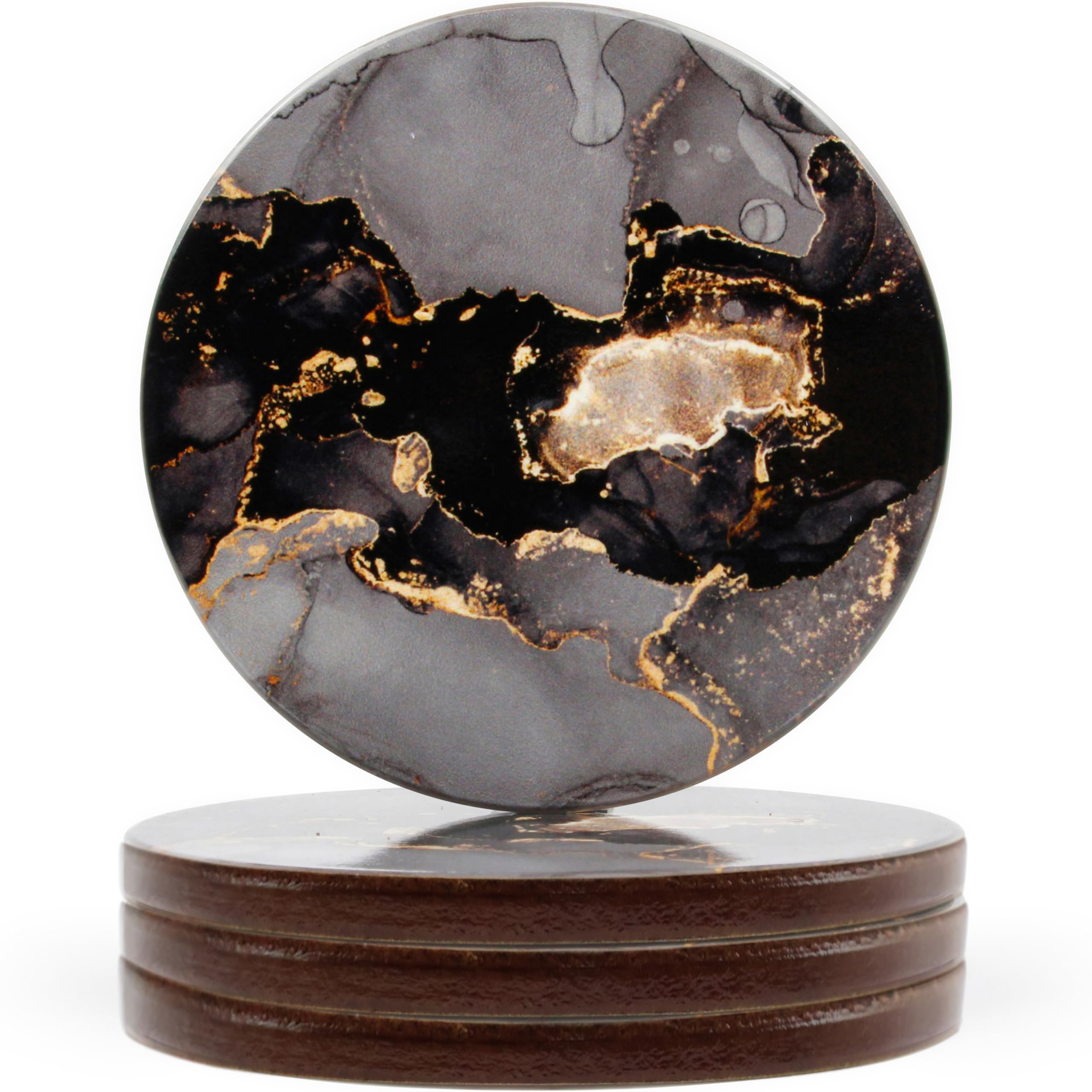 Naivasha Homeware® Marble Print Cork Coasters - Set of 4, Stunning Decorative Coasters in GLOSS Finish, Elegant with Cork Bottom - Night Design