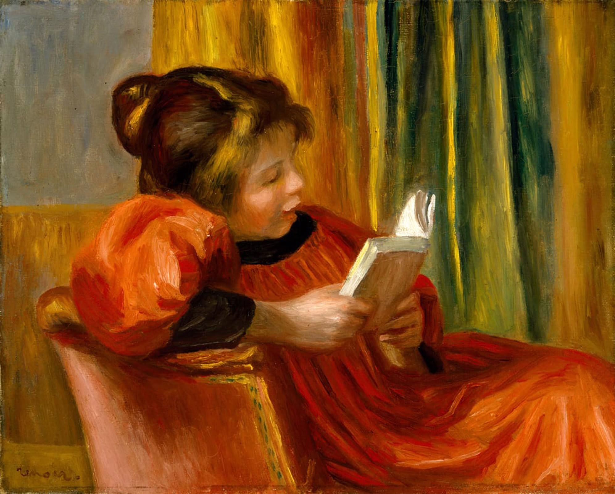 ARTXLXXBN Famous Print Painting Colorful Art Print Girl Reading by Pierre Auguste Renoir Canvas Art Decorations for Home Decor 60x90cm
