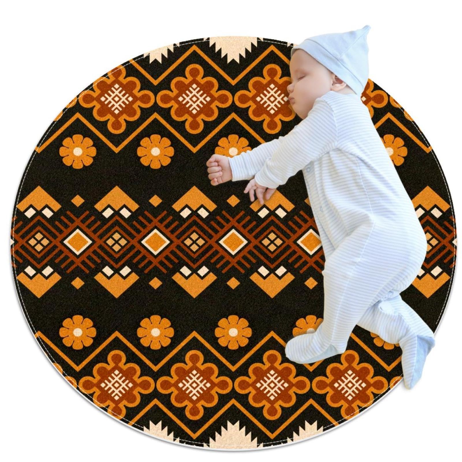 Tapis antidérapant géométrique et camomille 1m, protection et douceur pour chambre enfant