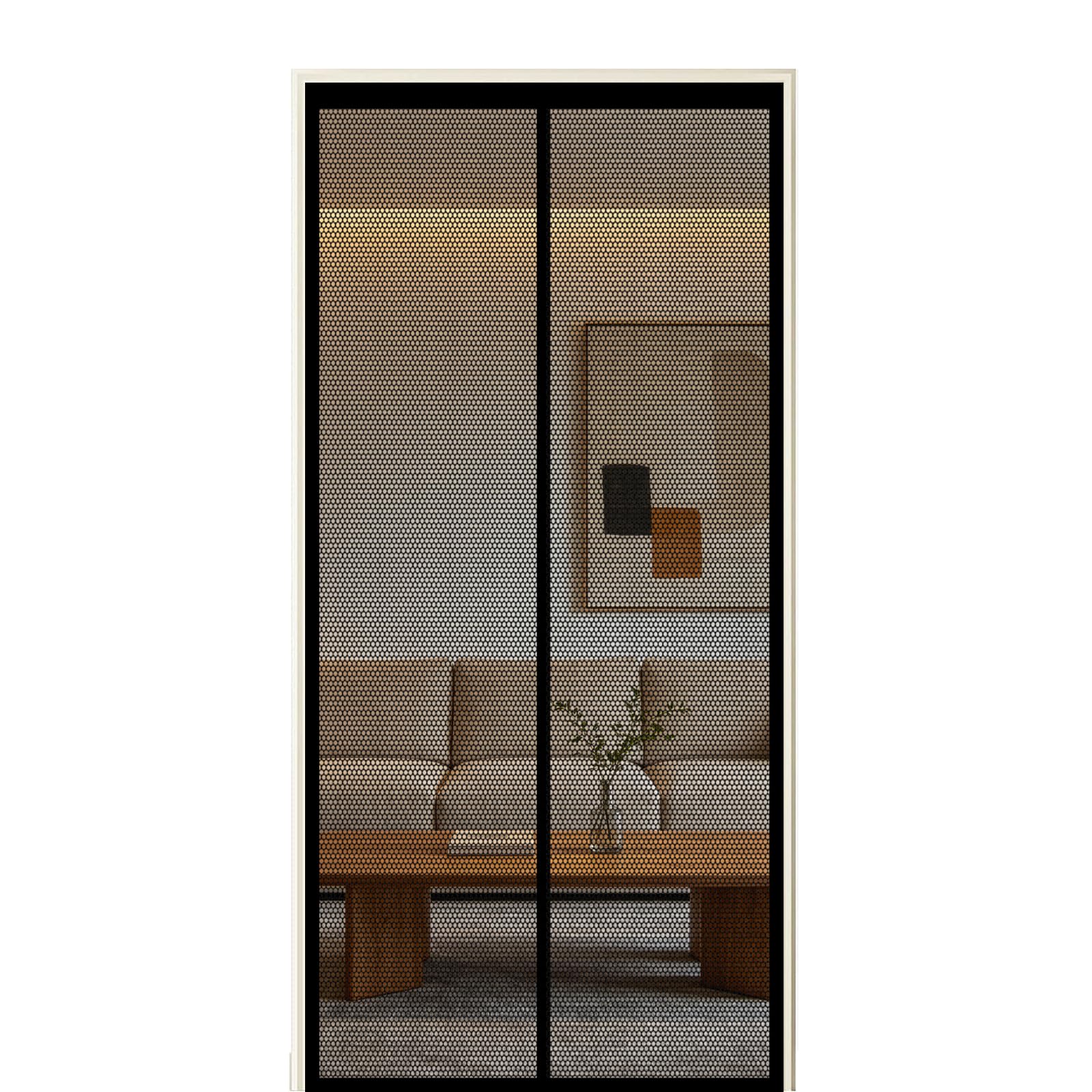 Screen Door 295 x 255 cm Self Sealing Powerful Magnets Upgraded Mesh Mosquito Net with Powerful Magnets & Full Frame Magic Tape Suitable for Patio Doors Balcony Bedroom, Black