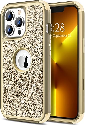 Hython Funda para iPhone 13 Pro Max con purpurina, bonita funda brillante brillante, resistente 3 en 1 híbrida de policarbonato duro TPU suave,