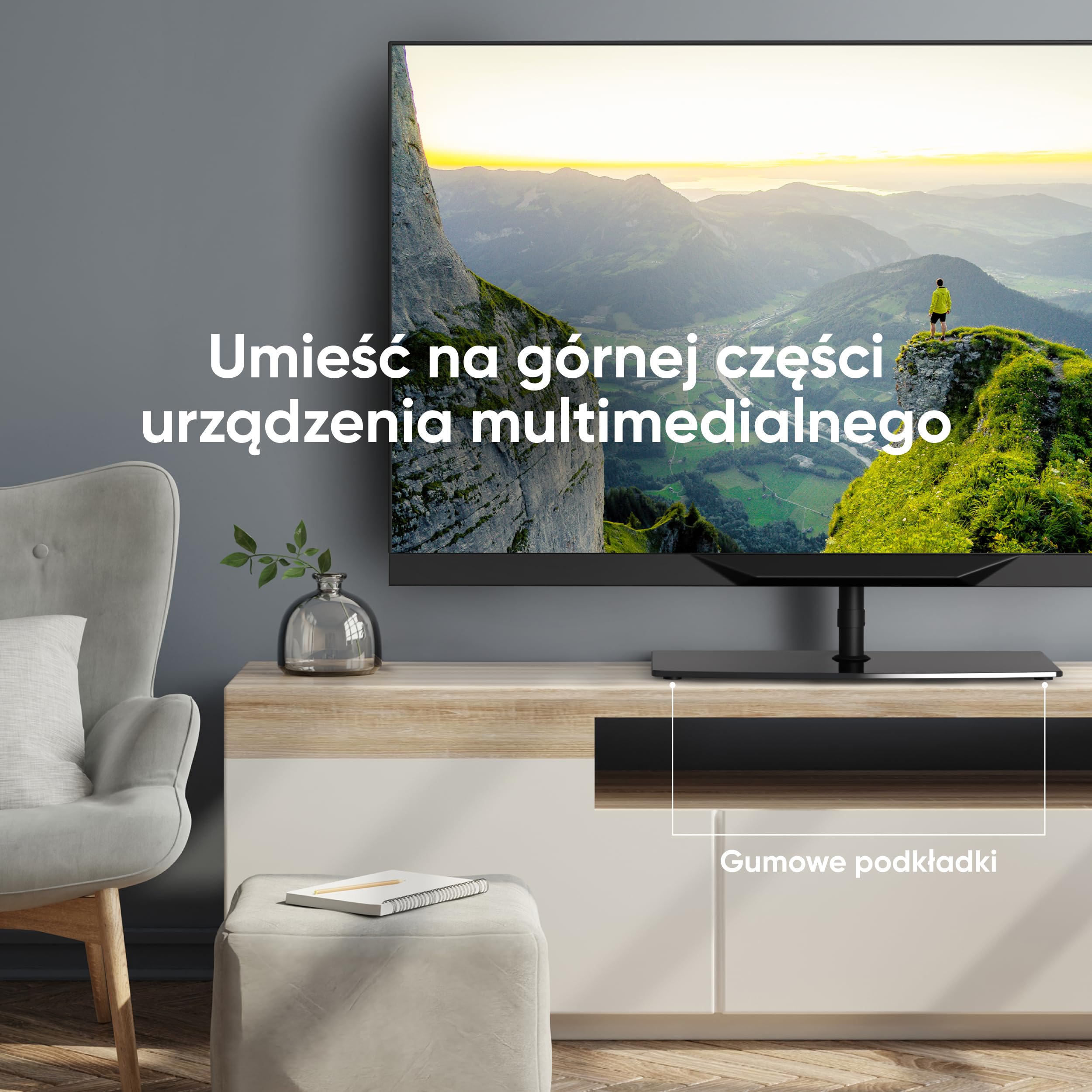 ONKRON Stojak podłogowy do telewizora od 30" do 60" do 41 kg - Stojak TV z regulacją wysokości i obrotowy - Uniwersalny stojak pod telewizor VESA - Stojak TV ze szkła w kolorze czarnym TS5065-B