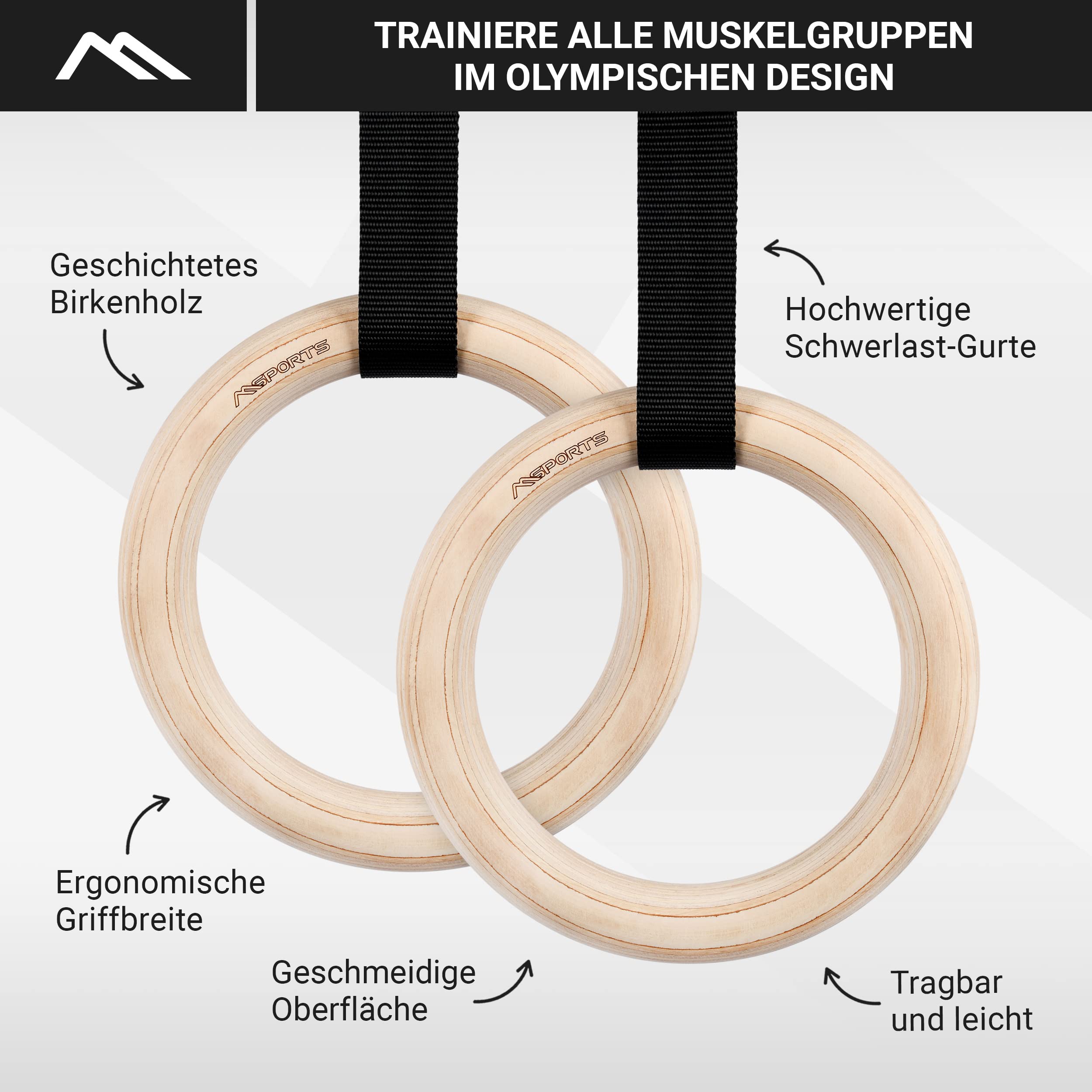 MSPORTS Turnringe im Paar Premium Holz Gymnastikringe Ringe Turnen Outdoor 28mm oder 32mm Für Sport Fitness Training Professionell