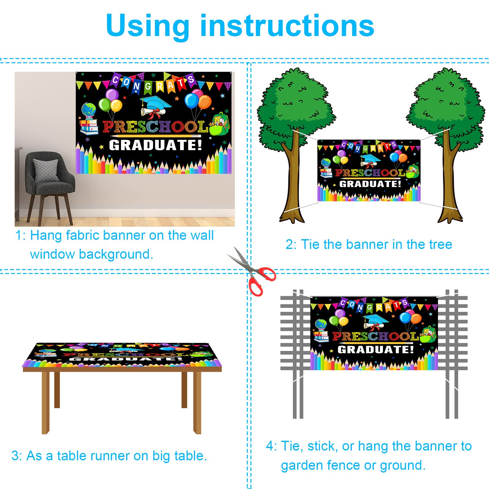 Preschool Graduation Backdrop Banner - 71x43 Inches, Class Of 2025 Congrats Grad Decor For Kindergarten Party - View #4