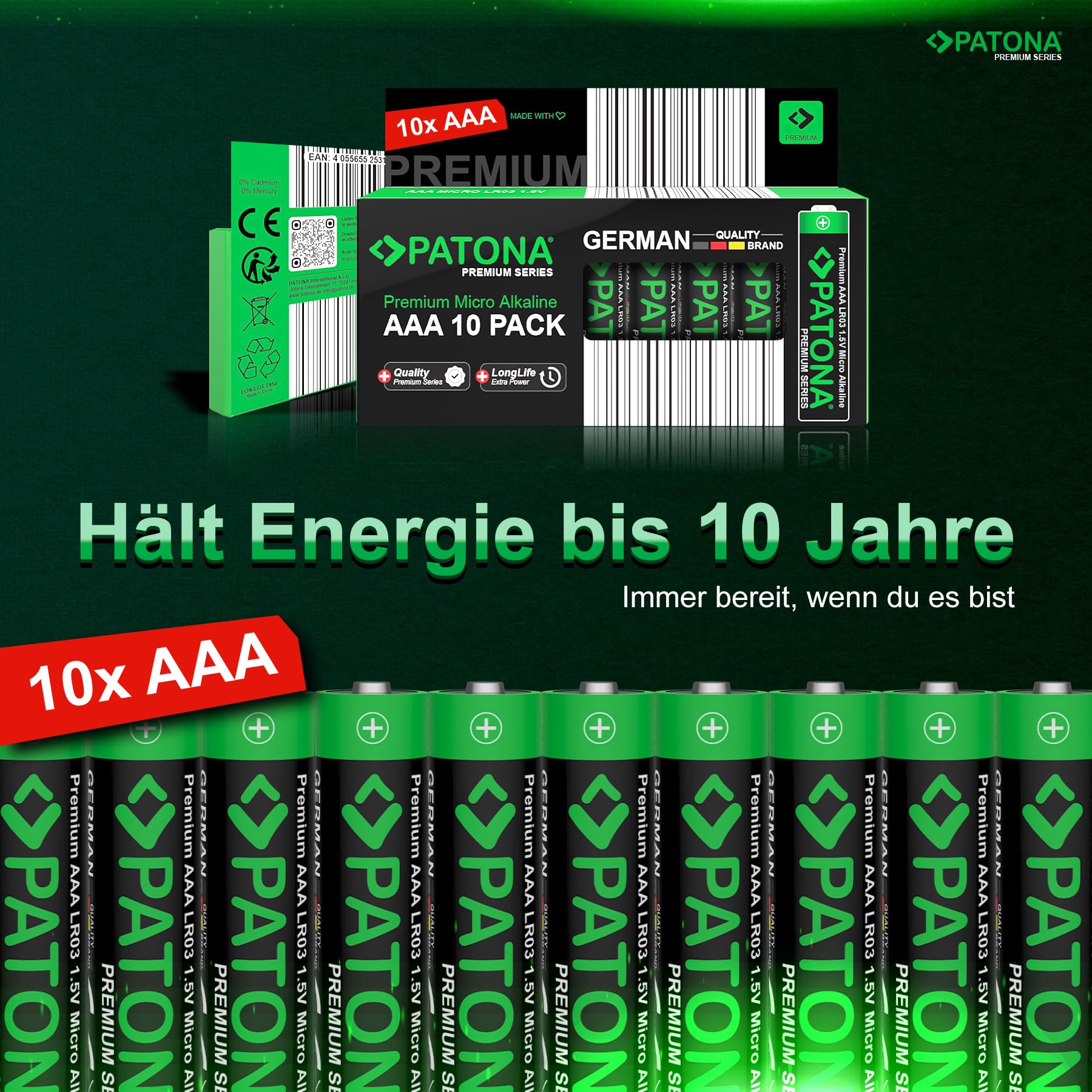 PATONA Lot de 240 piles alcalines AAA LR03 de qualité supérieure (24 x 10) - 1,5 V - Anti-fuite - Longue durée de vie - Pour télécommandes, jouets, lampes de poche