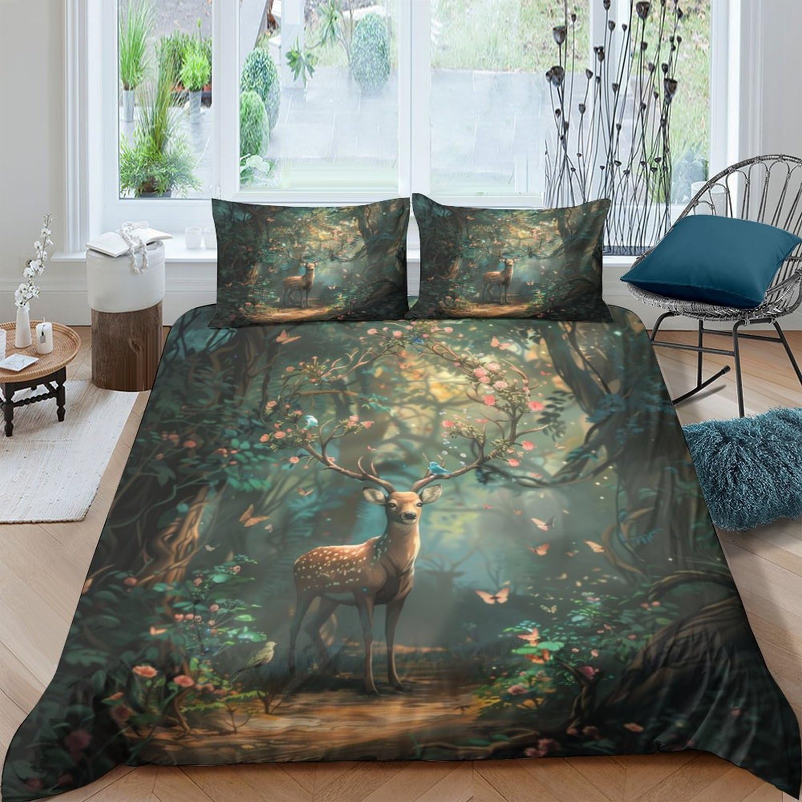 Ctjqhvkz Style-5 3D Printed Forest Deer Fitted Sheet Microfiber Soft Breathable Woodland Animal Mattress Cover For Bedroom Dorm Decor Single（135X200cm）