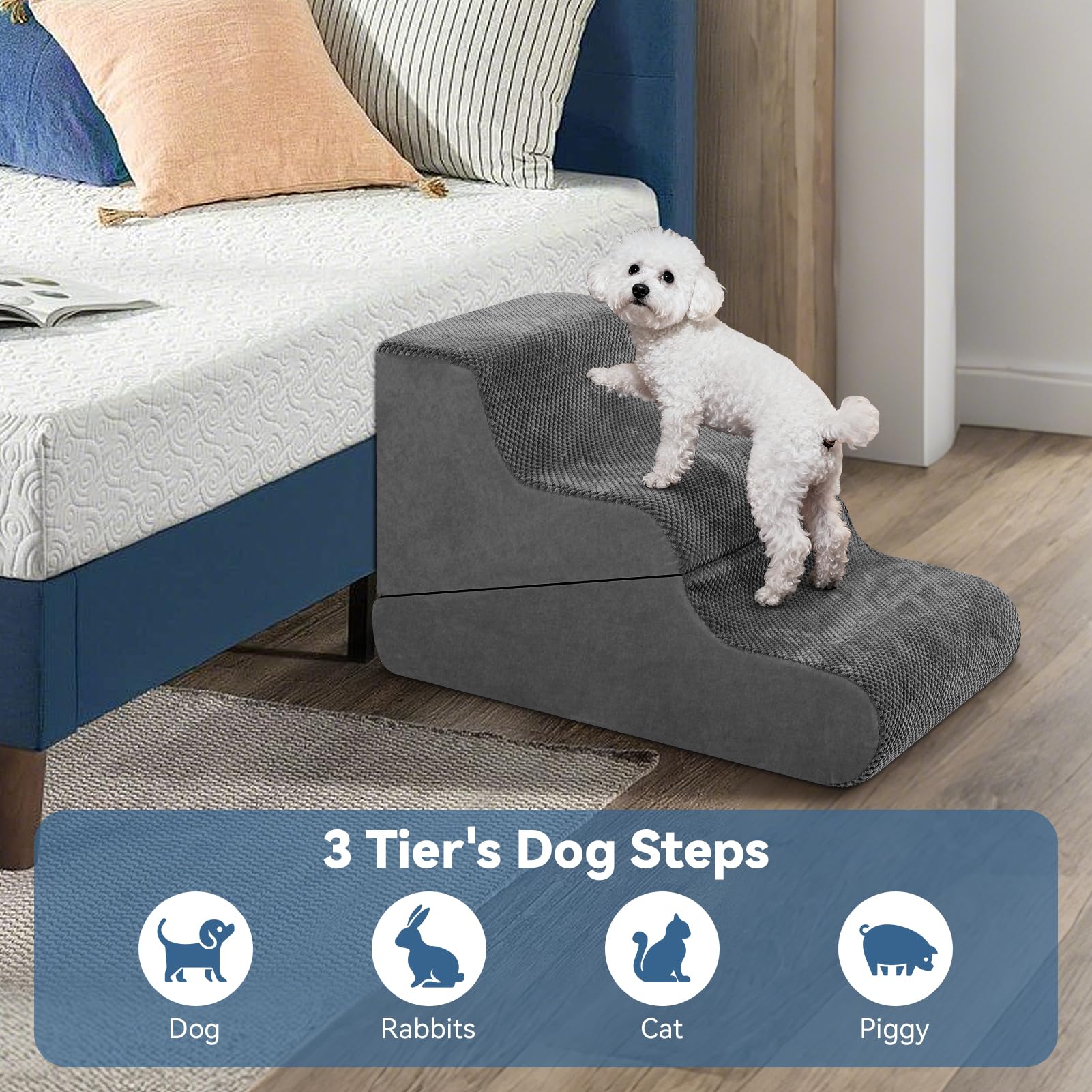 Scale per cani di piccola taglia, altezza 40 cm, 2 in 1, convertibile a 3 livelli e rampa, scala per cani per divano (30-51 cm) con rivestimento antiscivolo, lavabile e spugna ad alta densità