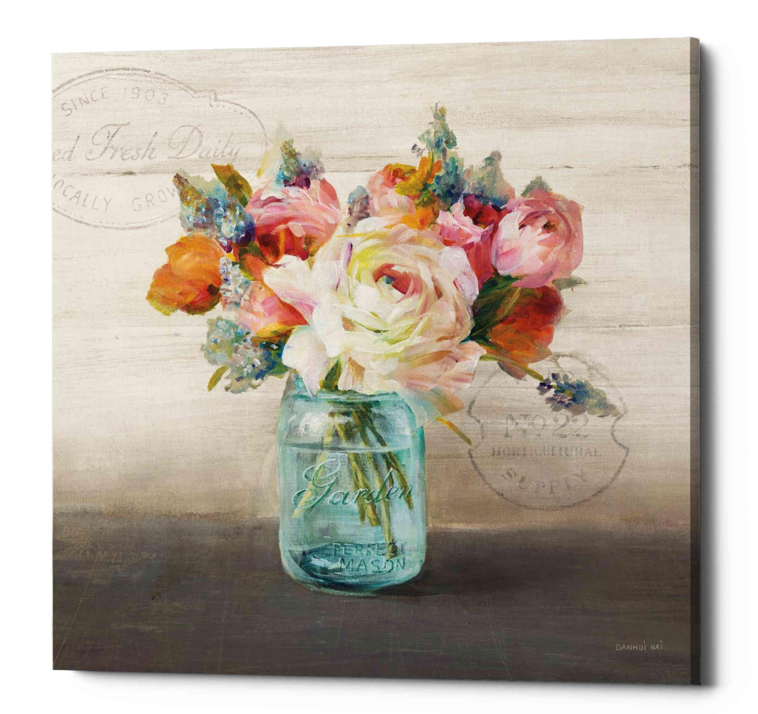 Epic Graffiti 'French Cottage Bouquet II Mothers' autorstwa Danhui Nai płótno sztuka ścienna, 66 cm x 66 cm, różowy