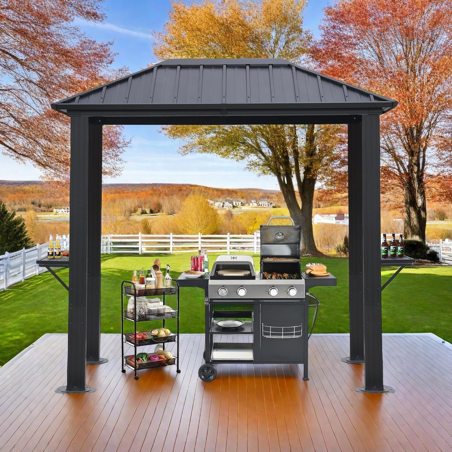 The ENDARK 5'x8' Outdoor Hardtop BBQ Gazebo, the Grill Gazebo with Single Roof Design, Aluminum Structure, and Galvanized Steel Roof, is Great for Lawn, Garden, Patio, and Backyard Use