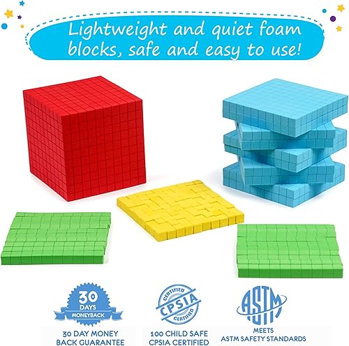 Miniatura 4 de Simply Magic 131 bloques de base de espuma para matemáticas, bloques de valor posicional, base 10 manipulativos matemáticos K-3, contadores de