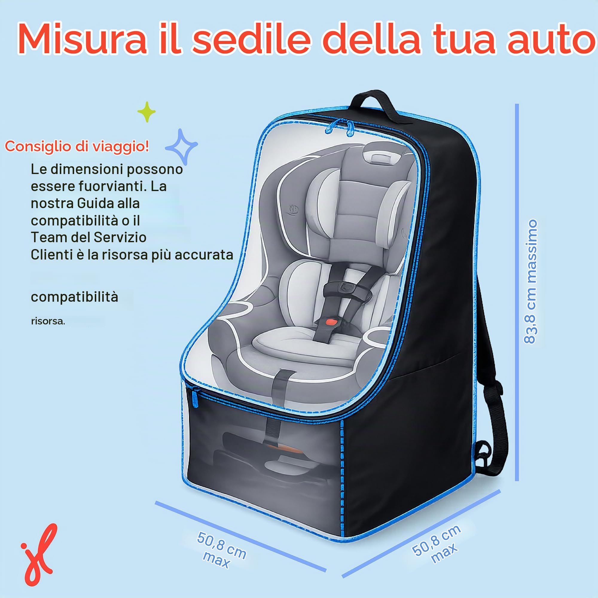J.L. Childress Zaino imbottito per seggiolino auto – Borsa da viaggio per seggiolino auto per aereo, copertura adatta alla maggior parte dei marsupi e booster per neonati e bambini, accessori