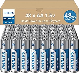 PHILIPS AA Batteries 48 Pack 1.5v Ultra Alkaline Double A Batteries, 10-Year Shelf Life, Ideal for Blink Outdoor Camera Battery, Alarm System, Doorbell, Smoke Detector. [Non-Rechargeable]