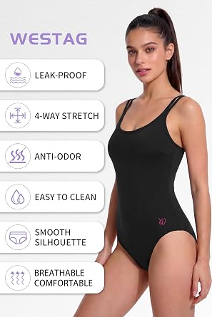 Period Swimwear Women One Piece Swimsuit Leakproof Menstrual Double Strap Sporty Bathing Suit for Teen Girls