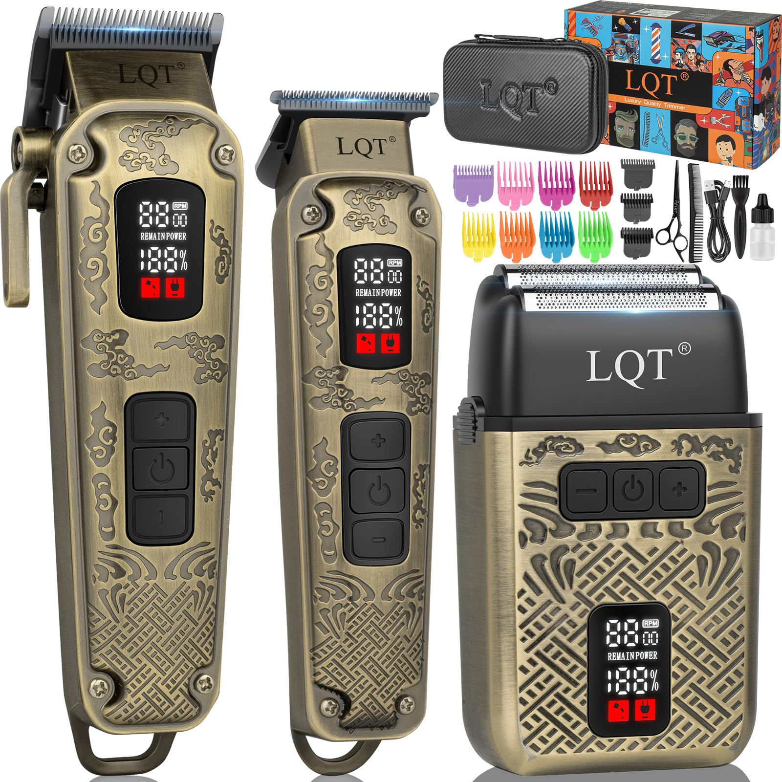 Photo 1 of LQT Professional Hair Clippers&Trimmers Set for Men - Waterproof Cordless Electric Hair Clipper, 3-Speed Beard Trimmer&Foil Shaver with LED Battery Display - Gift for Men, Barber&Home Use (Bronze)