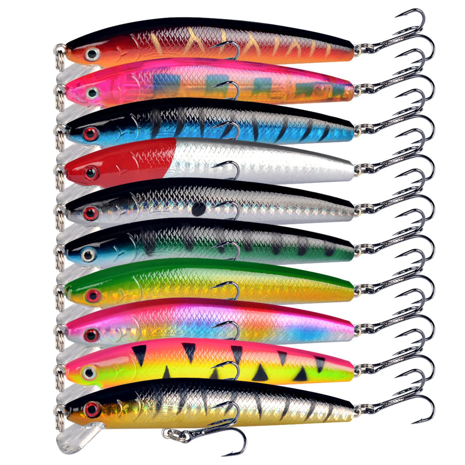 Señuelos de Pesca Cebos Artificiales Minnow Flotantes 10 Piezas Multicolor para Lubina y Trucha