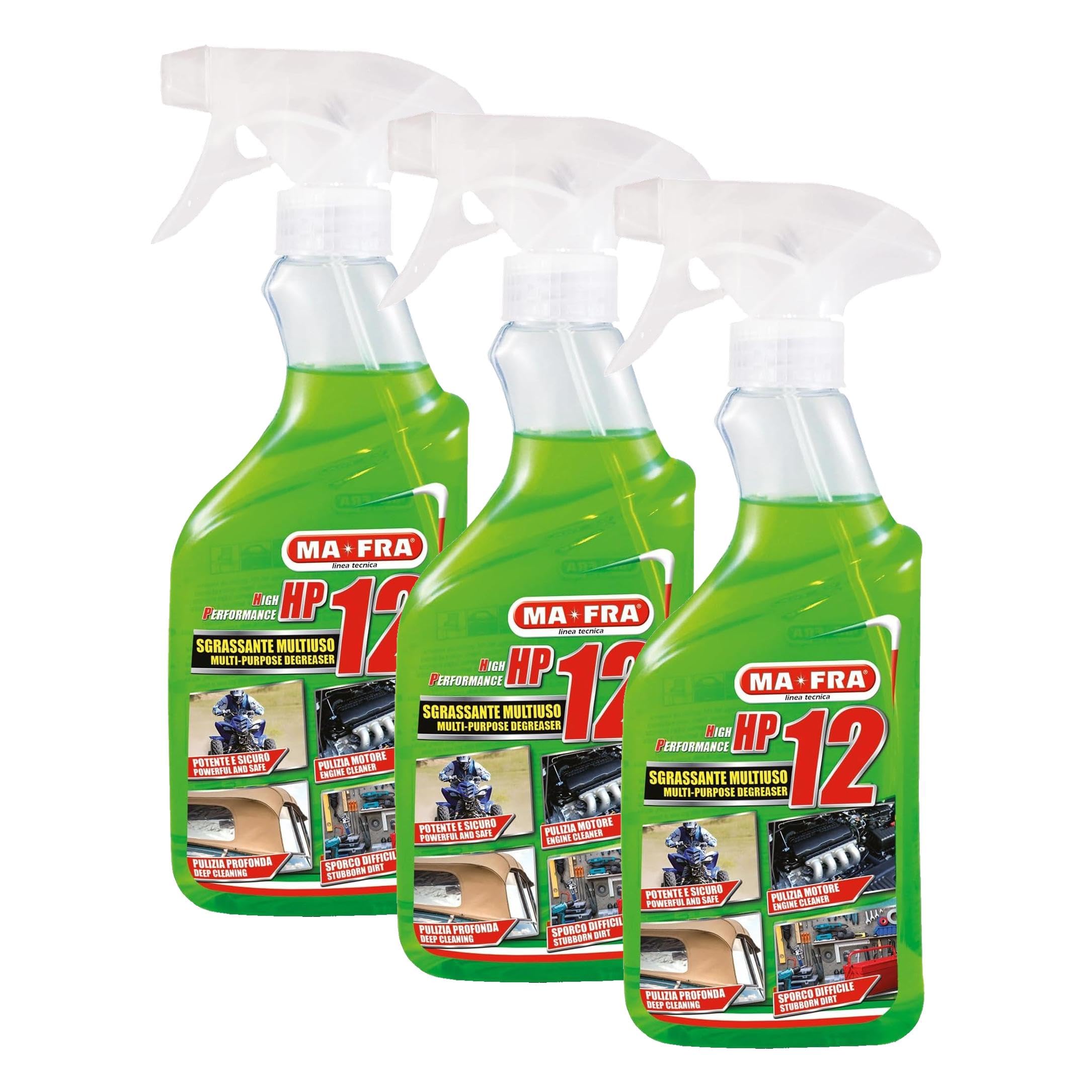 Mafra, HP12, desengrasante multiusos universal, con fórmula activa, adecuado para cualquier tipo de superficie, potente y seguro en las piezas tratadas, tamaño 500 ml (Paquete de 3)