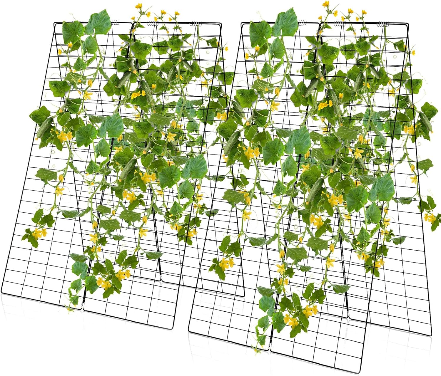 S AFSTAR 46 x 34 Inch Cucumber Trellis for Garden, 8 PCS Foldable A-Shape Plant Support W/18 Clips, 16 Ground Stakes, 8 Spiral Connectors, 12 Cable Tie, Twist Tie, Garden Trellis for Climbing Plants
