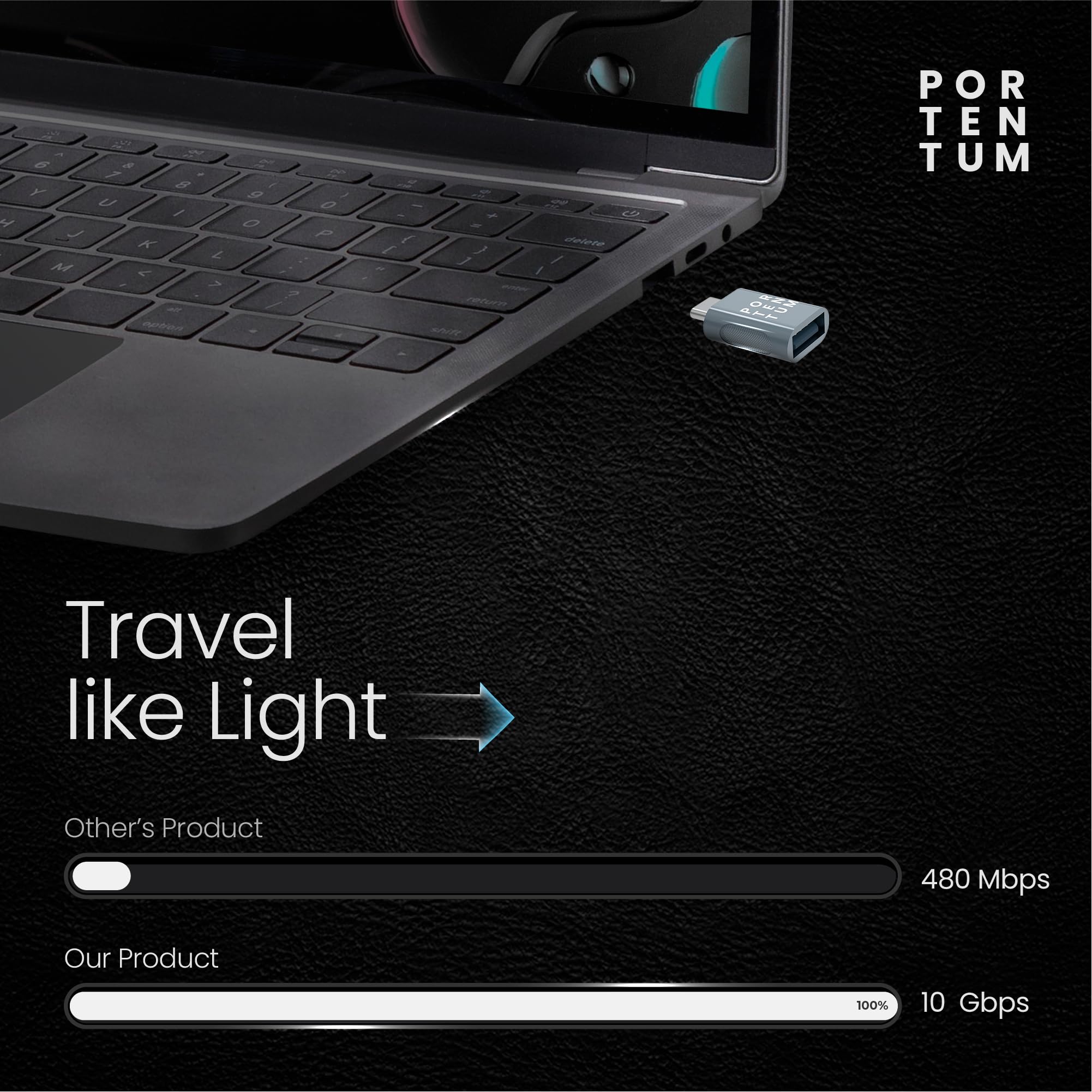 PORTENTUM Adapter USB c na USB 3.0 (3.1) z prędkością 10 GB, korpus cynkowy premium o wysokiej odporności na ciepło - adapter USB na typ C, waży tylko 5 gramów