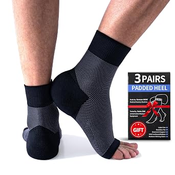 Ankle Compression Sleeve Cushioned Heel & Firm Support - Plantar Fasciitis Brace - Open Toe Compression Socks for Swelling, Sprain, Neuropathy, 20-30 mmHg