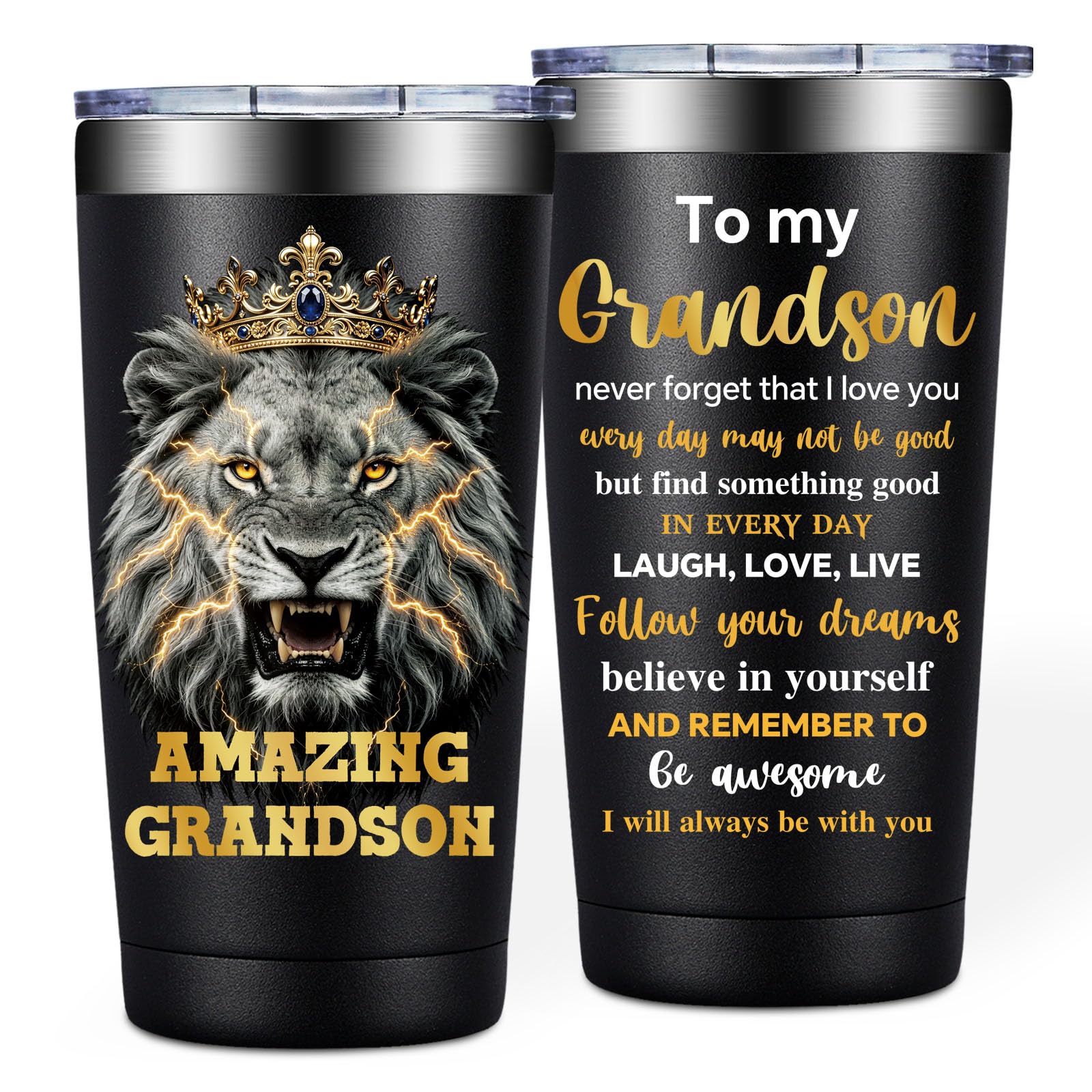 BIRGILT Grandson Gifts from Grandma Grandpa - 20oz Lion Tumbler