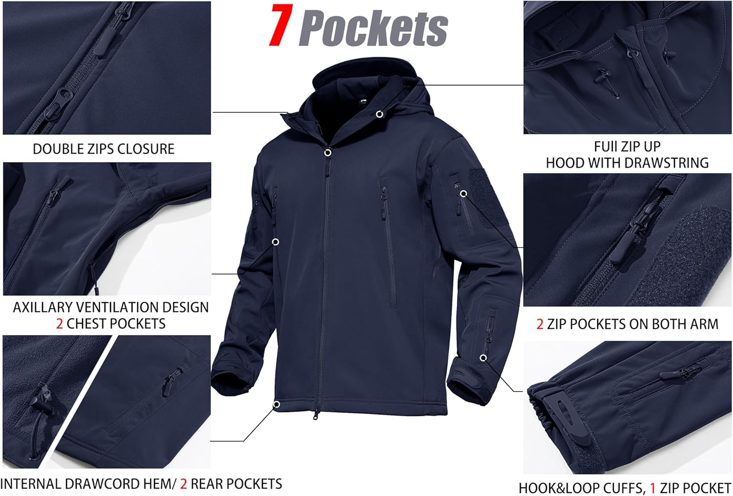 MAGCOMSEN Men's Jacket Tactical Performance Waterproof Softshell Jackets Fleece Lined Ski Snow Winter Windbreaker - Image 7